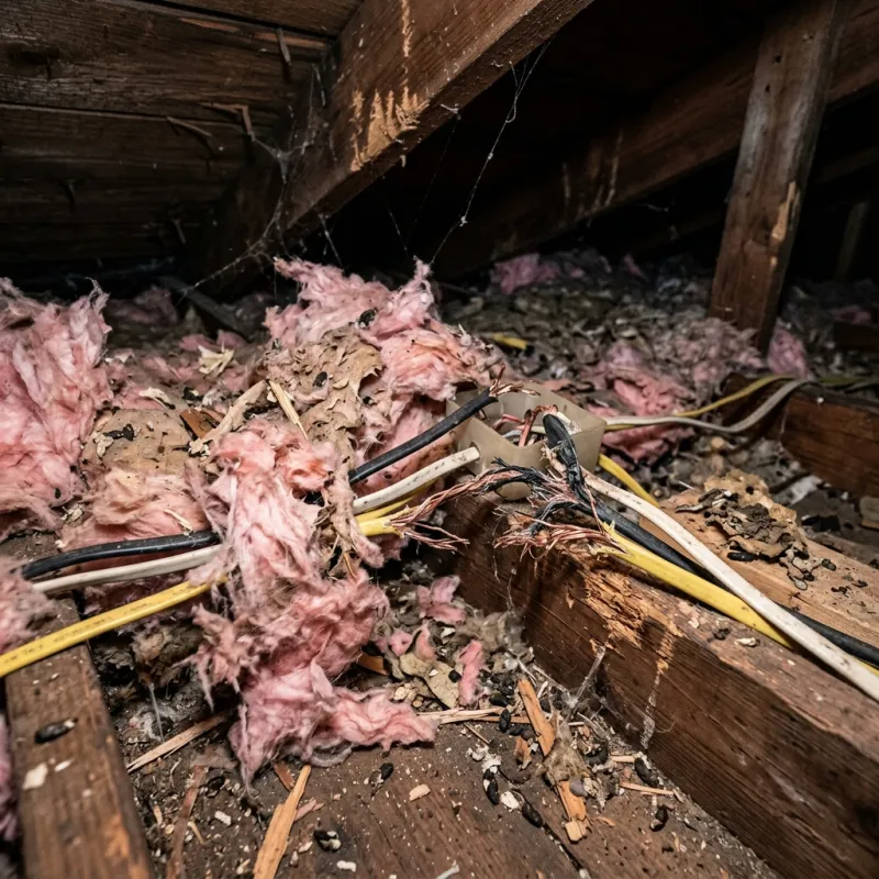 Contaminated ceiling insulation being assessed in a Gardenvale roof space