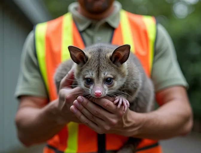 Animal handler safely recovering a deceased possum in Gardenvale