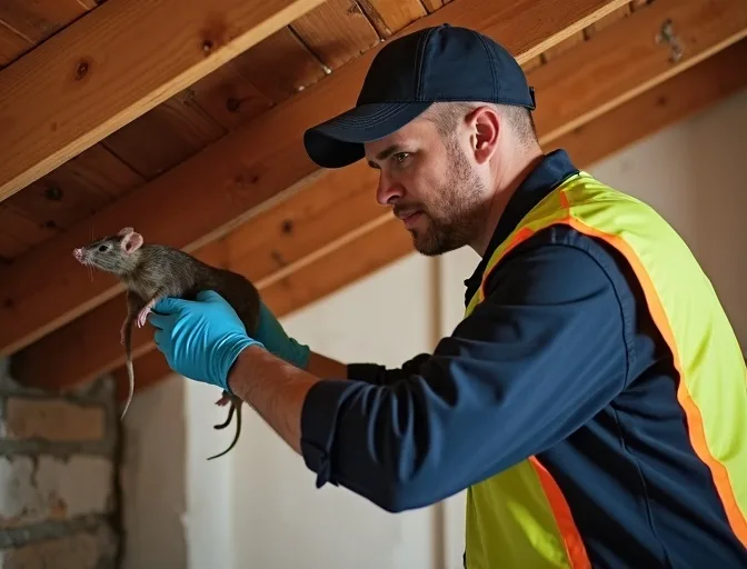 Technician inspecting a roof cavity for a dead rat in Gardenvale